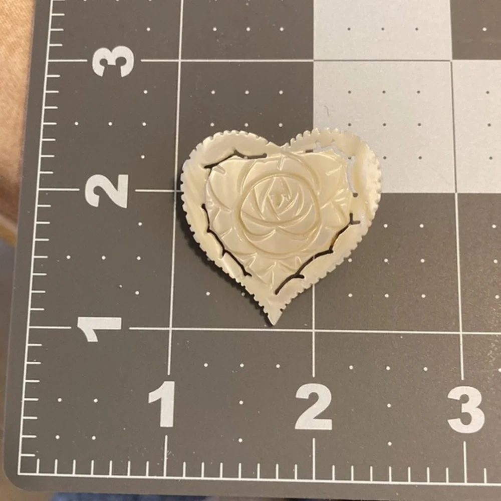 Vintage Taiwan Republic of China mother of pearl carved rose shaped heart